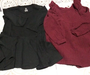 Two Long Sleeve Dresses Cat & Jack 12-18M Black Burgundy - Picture 1 of 4