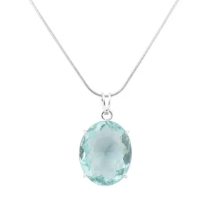 110 Ct Oval Cut Blue Aquamarine Gem Pendant 925 Silver Jewelry Gift For Birthday - Picture 1 of 7