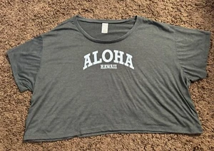 Aloha Hawaii Crop Top XL Juniors Women’s Gray Graphic Tee Casual Beach Vibes - Picture 1 of 8