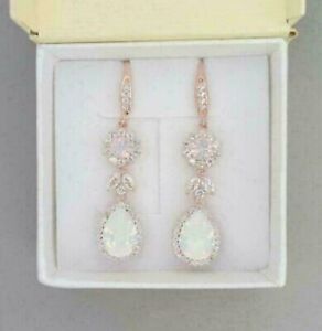 2 Ct Pear Cut Fire Opal Drop & Dangle Women's Hook Earrings 14k Rose Gold Finish