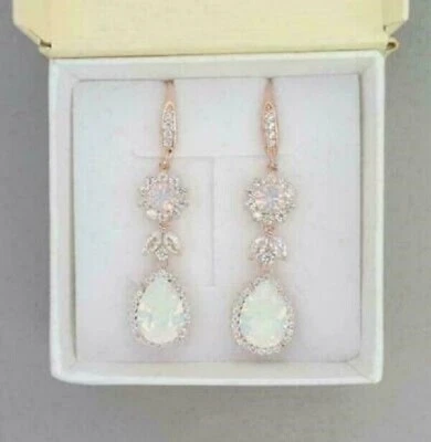 2 Ct Pear Cut Fire Opal Drop & Dangle Women's Hook Earrings 14k Rose Gold Finish - Image 1 of 4