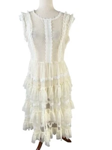 Amy Lynn Dress Cream L Tired Swiss Dot Sheer Fairy Whimsical Romantic Coquette - Picture 1 of 10
