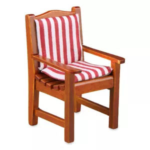 REUTTER Dollhouse Miniature Wood Wooden GARDEN PATIO CHAIR RED White CUSHION - Picture 1 of 5