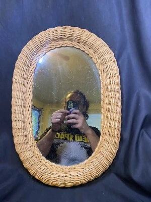 "ESPEJO OVALADO VINTAGE MIMBRE NATURAL RATÁN 18 X 12,5""" Foto 1 de 4