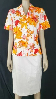 LE SUIT Mujer Blanco 4 Botones Floral Carrera Blazer Abrigo Falda Traje Talla 8 P Pequeño Foto 1 de 4