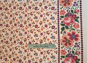 Two pieces of vintage cotton broadcloth quilting fabric in a floral border print - Picture 1 of 1