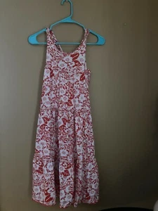 Girl's CHAPS Orange/Red Floral Tiered Spaghetti Strap Maxi Dress Sz Med. 8/10 - Picture 1 of 2
