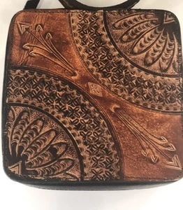 Western Linens Cowhide Leather Square Jewelry Case Box Brown Leather Black New - Picture 1 of 7