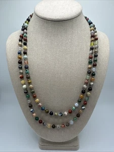 Natural Multi Gemstone 6mm Beaded Necklace 46” - Picture 1 of 8