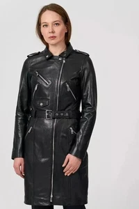 New Women's Black Motorcycle Leather Dress. Real Lambskin Casual Long Dress XL. - Picture 1 of 6