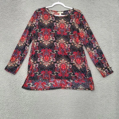 Camisa Dana Buchman Mujer Grande Negra Roja Paisley Boho Túnica Top Elástica Foto 1 de 4
