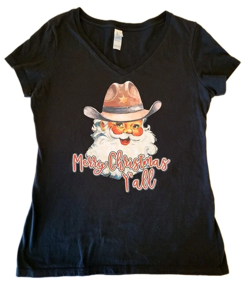 Camiseta para mujer District talla M Feliz Navidad Y'all vaquero Santa Texas Western  Foto 1 de 4