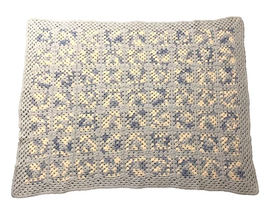 Vintage Handmade Crochet Granny Square Baby Blanket Afghan Lt Blue Cream Pastel - Image 1 of 4