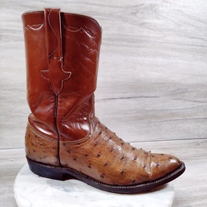 Vintage Lucchese Classic Ostirch Roper Cowboystiefel Herren 10 D braun cognac Vollschaft - Bild 1 von 13