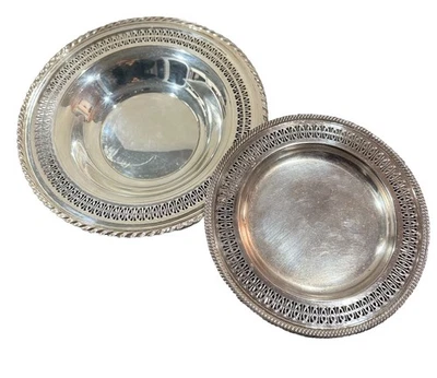 "2 bandejas de tazones reticulados plateados vintage WB Rogers de 10"" y 12""" Foto 1 de 4