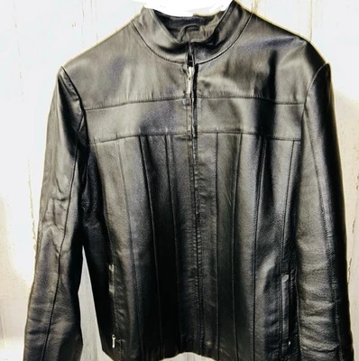 Chaqueta de cuero Bernardo negra con cremallera para mujer talla pequeña Foto 1 de 4