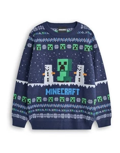 Minecraft Blue Creeper Christmas Jumper Boys - Picture 1 of 9
