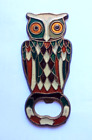 Vintage brass enamel bottle opener, owl design, Greece
