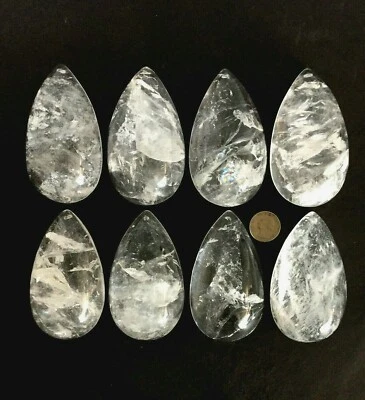Pingentes de cristal de rocha natural quartzo lustre peças prismas meia pera 102mm 8 peças - Imagem 1 de 4