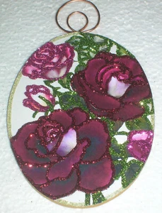 Rose Stem ~ Glitter Easter Christmas Seasonal Ornament ~ Vintage Image - Picture 1 of 4