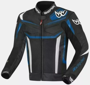 Berik Jacket Blue Leather Jacket Motorbike Motorcycle Cowhide Leder Armoured - Picture 1 of 4