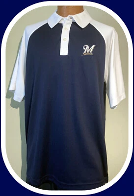 MILWAUKEE BREWERS ADULT LARGE STITCHED MLB AUTHENTIC POLO GOLF SHIRT NWOT - Image 1 of 4