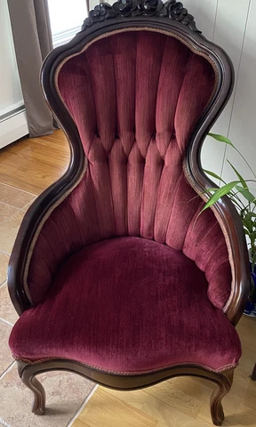 Deep Red Velvet/Mahogany Queen Anne Arm chair - Reproduction Cover