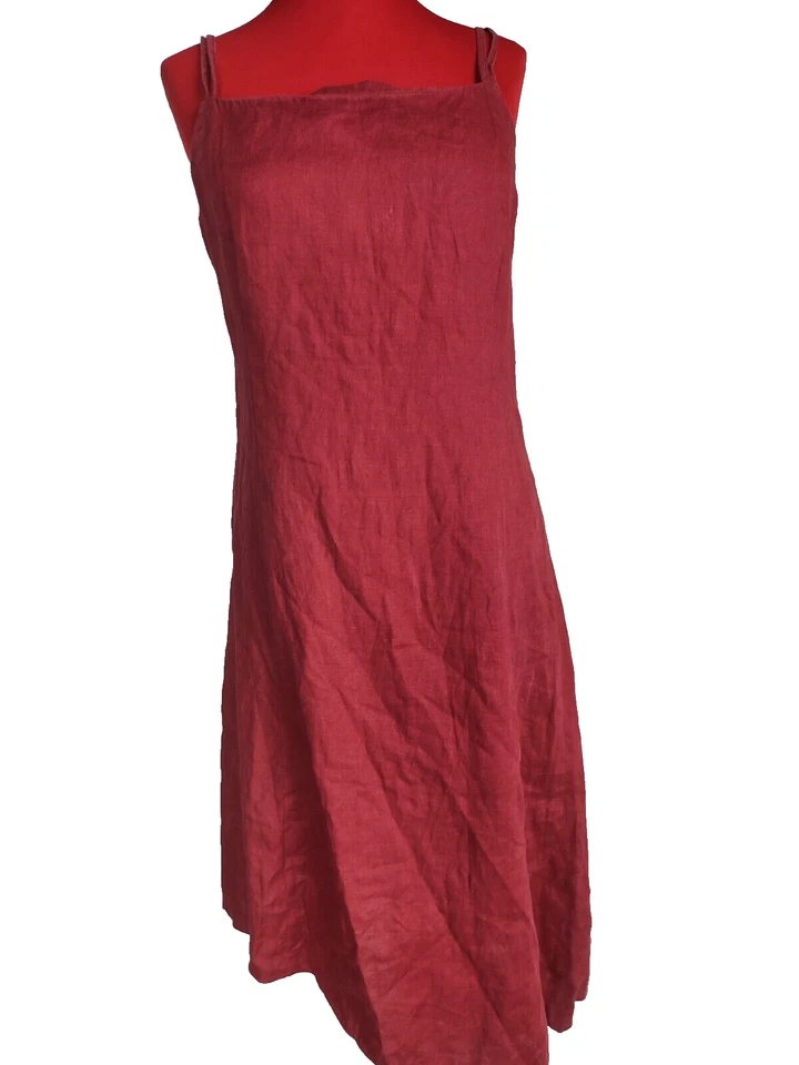 VESTIDO BURTON MUJER ROJO GRANATE SIN MANGAS LÍNEA A LINO HASTA LA RODILLA TALLA 10 Foto 1 de 4