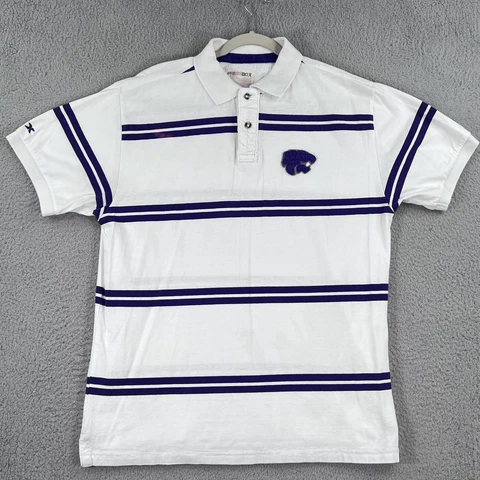 Kansas State Wildcats Polo Shirt Mens XL White Purple Striped Pressbox NCAA Cover