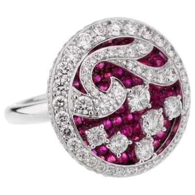 Circle Art Deco Swirl Design 2TCW Simulated Prong Set Ruby & Sapphire Women Ring - Image 1 of 4