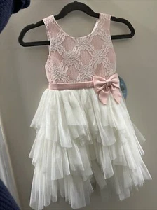 ❤️ New Girl’s size 3T Toddler Princess Easter Dress Outfit with bow peach ivory - Picture 1 of 3