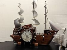 Vintage United Wood Electric Nautical Sailing Ship Clock Lamp for Restoration 