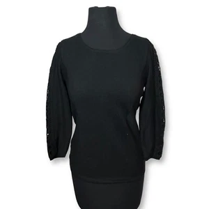 Anthropologie Angel of the North Lace Sleeve Sweater Knit Top 3/4 Sleeve Black S - Picture 1 of 8