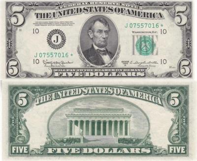 1950 D $5 Kansas City District Federal Reserve Star Note Fr 1965-J* Unc. #016 - Image 1 of 3