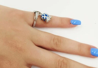 CAMPANELLA TRAFORATA COLORE BLU E ZIRCONI BIANCHI IN ARGENTO 925 RODIATO - Immagine 1 di 3