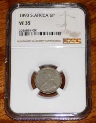 1893 South Africa Silver ZAR Six Pence 6P NGC VF 35 Boer War Era Certified Coin - Image 1 of 4