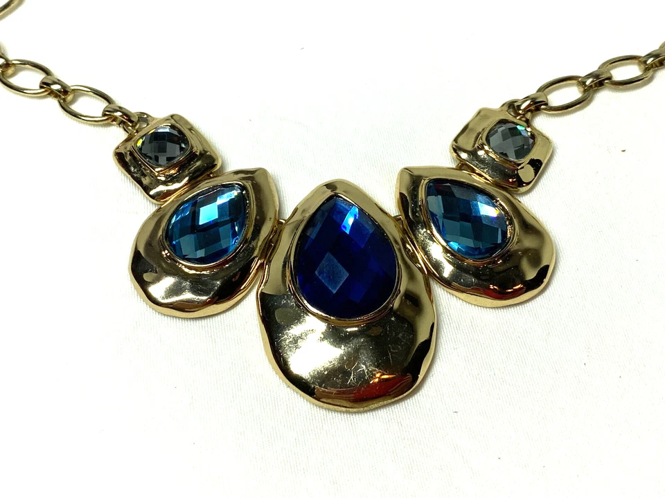 Bella Jack Gold Tone Necklace With Blue Teardrop and Square Gray Stones 21" - Image 1 of 4