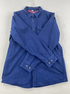VTG Lands End Flannel Shirt Mens M Medium Red Blue Button Up Long Sleeve Shacket - Picture 1 of 17