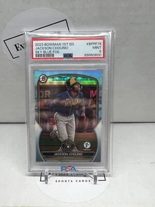2023 Bowman 1st Edition Jackson Chourio Sky Blue Foil PSA 9 - Brewers Rookie - Picture 1 of 2