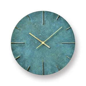 Lemnos Wall Clock Analog Brass Green "Quaint" Spotted Patina AZ15-06GN - Picture 1 of 5