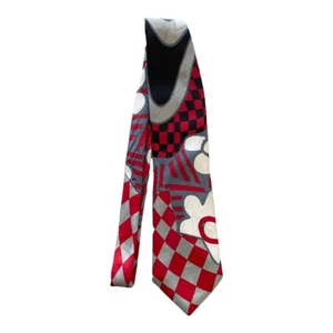 Vintage Balmain 100% silk necktie Red Black Gray Retro - Picture 1 of 4