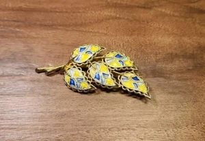 Beautiful Signed Corocraft Brooch Pin Stained Glass Yellow Blue - Picture 1 of 4