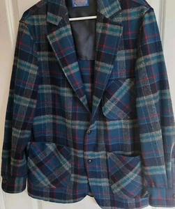 Vintage Pendleton Tartan Plaid 100% Wool Blazer Jacket Men Medium Blue Green Red - Picture 1 of 4