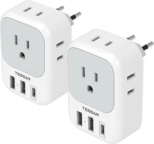 2 Pack European Plug Adapter USB C, US to Europe Plug Adapter with 4 Outlets 3 - Picture 1 of 12