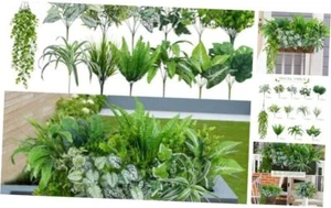 19Pcs Outdoor Artificial Plants, Fake Bushes Ferns Plastic UV 19pcs- Greenery - Picture 1 of 8