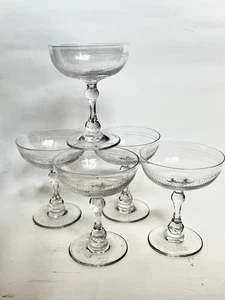 Art Deco Crystal Glass Champagne Coupe Sherbet Glasses 5x - Picture 1 of 7