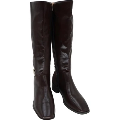 Journee Collection Londyn Botas Hasta la Rodilla Marrón Puntera Cuadrada Cremallera Lateral EE. UU. 10 Foto 1 de 4