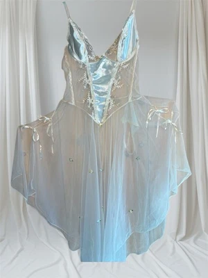 Gorgeous & Dreamy Fairy Dress & Thong  VTG Lace Blue Satin Tie Edges Sz Small - Image 1 of 4