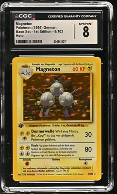 CGC 8 GERMAN Magneton 1999 Base Set - 1st Edition 9/102 Holo Pokemon Card - Image 1 of 2