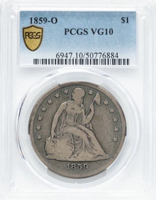 Dólar libertad sentada 1859-o $1 graduación profesional ¡En muy buena condición 10! 50776884 Foto 1 de 4